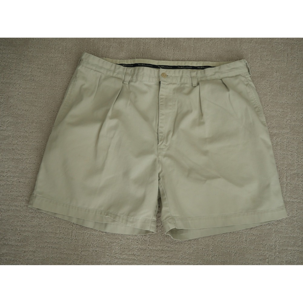 Polo Ralph Lauren Mens Chino Shorts‎ Size 40 Tan Beige Pleated Cotton RN 41381